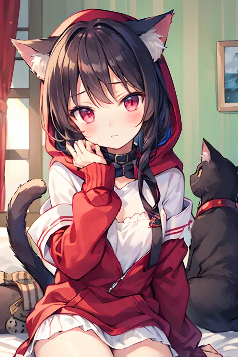 Hood with cat ears, Icharab、older brother、bashfully、Soisova、red blush、looking at away、Mofumofu、