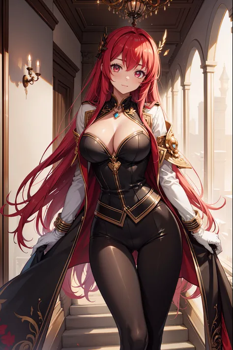 （Masterpiece, side-lighting, fine detailed beautiful eyes: 1.2)， luscious skin，（（Solo）），（Scarlet eyes），Hanging eye corners，（highdetailskin），（perfect bodies），A beautyful girl，little breast，（（A fantasy jacket uniform that covers the chest）），（Satin collar），（S...