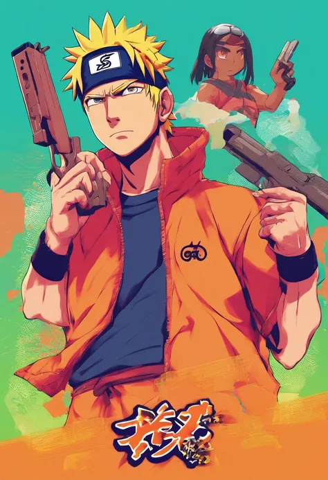 Naruto uzimaki with polo sport t shirt on, Glock in hand.