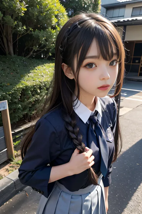 Eldridge abomination girl，Perfect face，dual horsetail，Japan School Uniform，城市