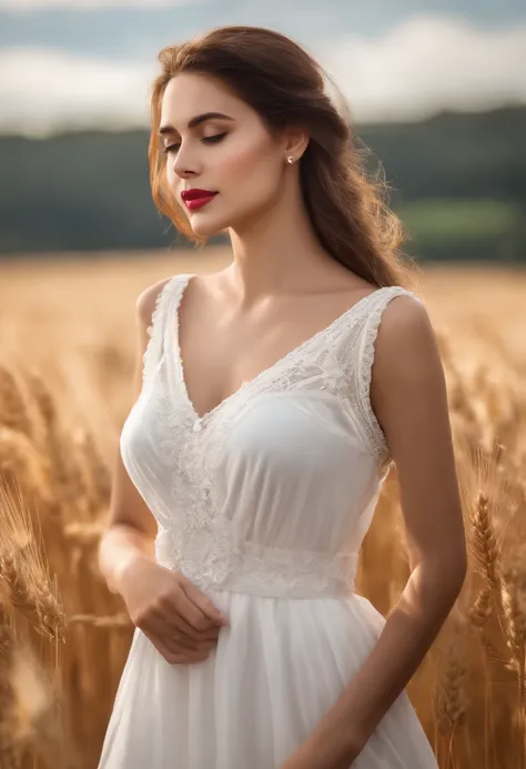 (masterpiece:1.4),, (best quality:1.4),, ultra-high res,, 8K, CG,, (extremely delicate and beautiful:1.2),, , upper body,, from side,, looking at viewer,, , 1girl,, solo,, fashi-girl,, mature girl,, , cute, sweet,, , in the wheat field,, blurry background,...