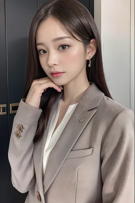 ((of the highest quality, 8K, masutepiece: 1.3, Photorealistic)), (close up:1), Mature and attractive women, Business Wear, Curve:0.5, Serious, Nobody Locker Room,