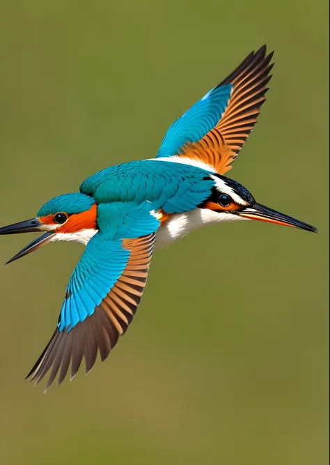 White-breasted kingfisher in flight. In the mouth of a small fish, the image is sharp, realistic. Highly detailed