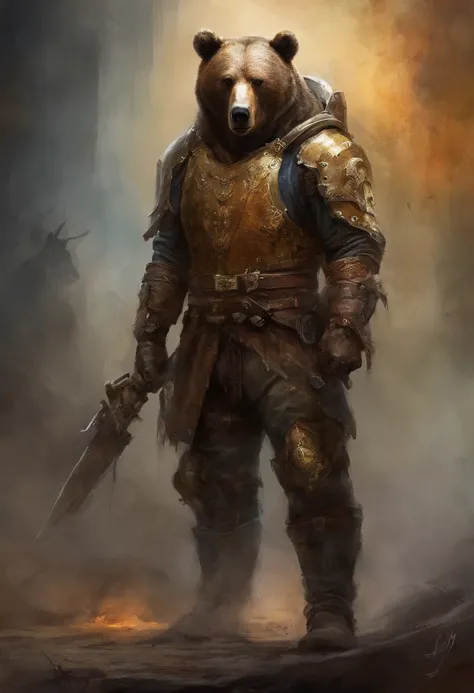 HighestQuali, Dramatic lighting, menacing posture, Fierce expression, Epic atmosphere, (((Bear-head-shaped helmet))), (((Full body shot))),Bears made of metal, Cyborg, Cyberpunk Style, Clockwork, ((Intricate details)), hdr, ((Intricate details, ultra - det...