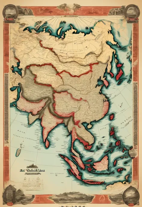 Map of East Asia, Vintage, Sense of history, Beautiful