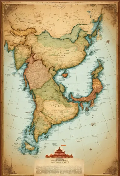 Map of East Asia, Vintage, Sense of history, Beautiful