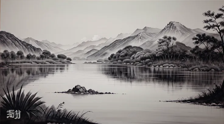 Black and white painting，chinese paintings，ink and watercolor painting，landscape painting，landscape