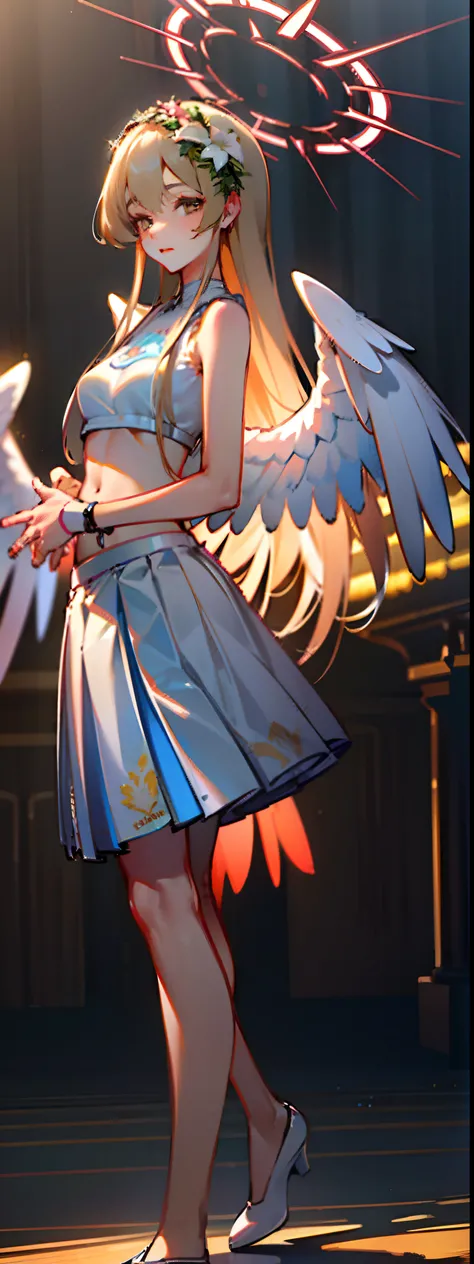 (Original Character、Unity 16K wallpaper, Masterpiece, Best quality, Ultra-detailed, Extremely detailed CG, Caustics, Cinematic lighting, Detailed, Beautiful detailed eyes, NSFW:1.8, Solo、Oily skin、Long blonde hair、Brown eyes、angelic halo、the angels wings、F...