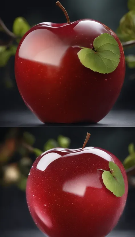 high quality, 8K Ultra HD, A real apple inside an apple made of crystal, by yukisakura, high detailed,