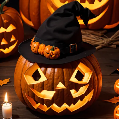 Halloween Pumpkin,cute little,Halloween Party,Anime style,pumpkins,1 pumpkin,Pumpkin with a pointy hat