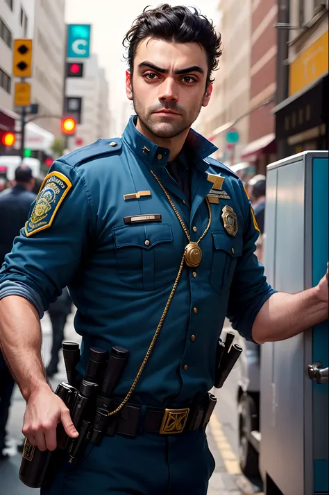 Oscar Isaac as a police officer