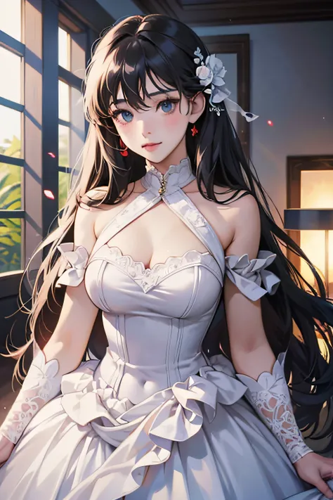 anime girl in white dress standing in room, guviz-style artwork, guviz, guweiz in pixiv artstation, beautiful and seductive anim...