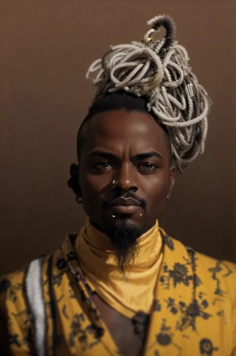 Il y a un homme noir avec des terreurs et une chemise jaune, Portrait africain de Jesse Pinkman, inspired by Ras Akyem, Portrait d’Ororo Munroe, inspired by Charles Martin, Sorciers cyberpunk africains, Alchimiste steampunk africain, Portrait of a digital ...