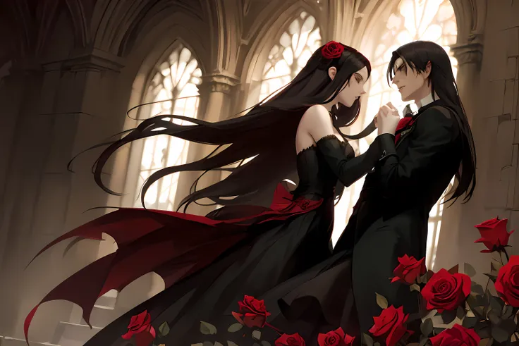 anime couple in a gothic gothic gothic gothic gothic gothic gothic gothic gothic gothic gothic gothic gothic gothic gothic gothic gothic, gothic romance, in the art style of bowater, romanticism art style, charlie bowater and artgeem, style of charlie bowa...