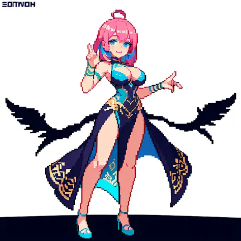 (masterpiece, top quality, best quality), pixel,pixel art,1girl,full body,highly detailed, seductive erotic female is sweating, boobs covered in could pedals, (busty, pink/blue hair), centered on the face, intricate eyes, ilde pose(Happy eyes: 1.8) (Blue e...