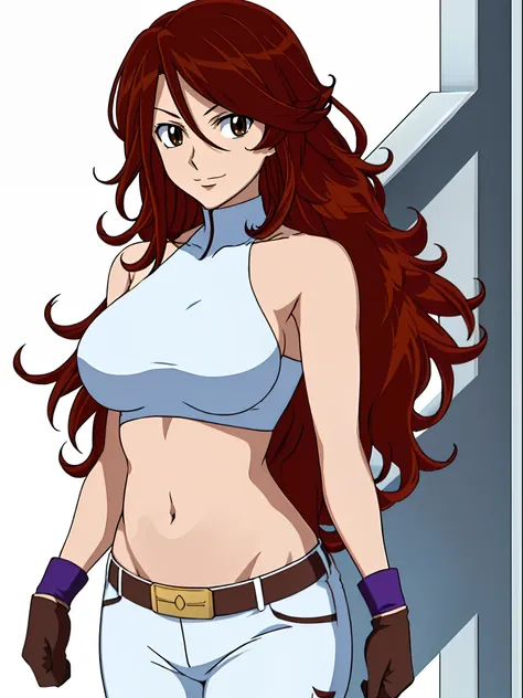 ((solo)), best quality, hires, curvy midsection, strong woman, female wrestler, smile, happy), upper body only, anime style: 1.8...