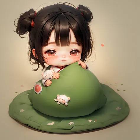 delicated，Crying human baby lying in bed，weeping，Cute Chinese style Q version baby，