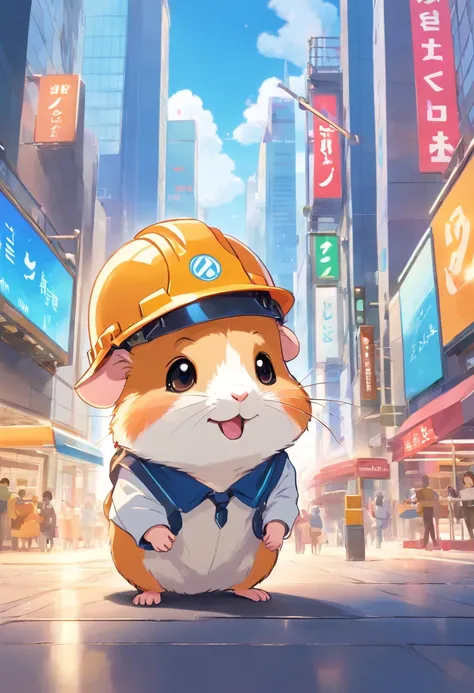 Happy hamster, Hang musical instruments, Hard hat on the head, Trading on the stock exchange，frontage