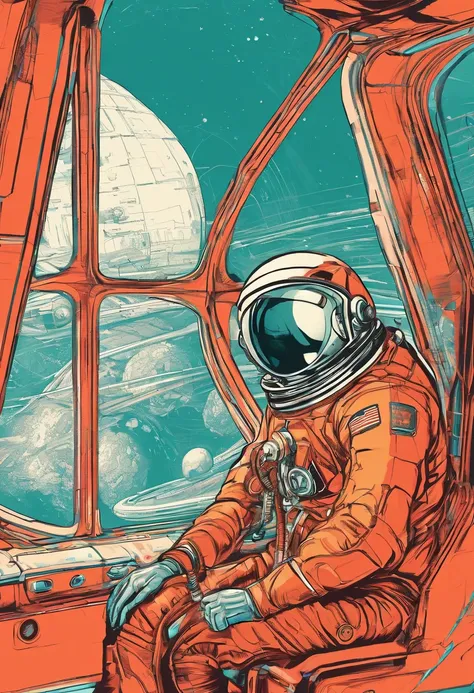 Rendering style，The astronaut looks out the spacecraft window，Large area of windows，