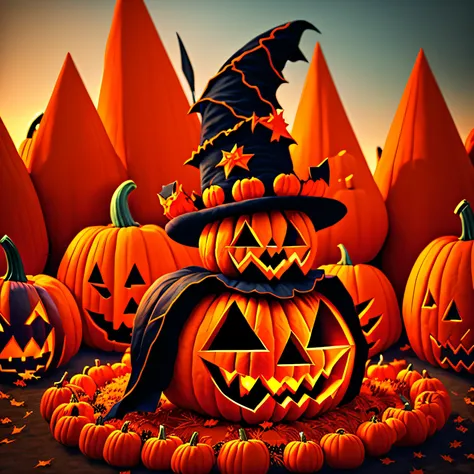 Halloween, jack-o-lanterns, sculptures, edited, pumpkins, halloween theme, pumpkins, Pointed hat on pumpkin head, Highlight, halloween celebration, sculptures, 1 pumpkin, october, Halloween atmosphere, jack, fanart, Vivid and detailed