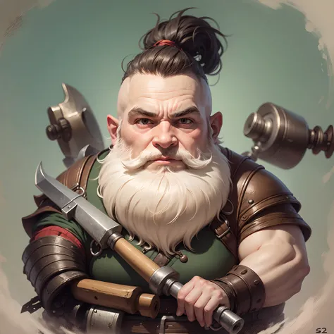 bald dwarf with white beard and hammer resting on shoulder --auto --s2