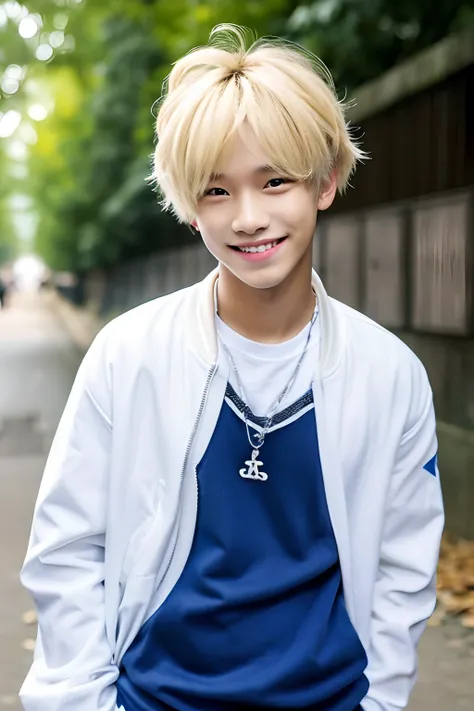 1male, lee felix from stray kids, blonde hair, cute smile