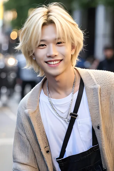 1male, lee felix from stray kids, blonde hair, cute smile