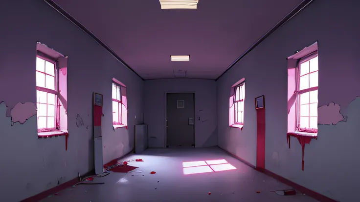 Pink abandoned hospital，wide angles，natta，blood vess，Scary atmosphere