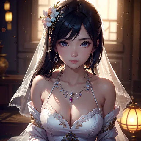 Best Quality, masutepiece, hight resolution, 1girl in,china wedding  dress,Hair Ornament,Necklace, Jewelry,Beautiful face,Inserting a into the_Body, Tindall Effect,Photorealistic, Dark Studio, Rim lighting, two tone lighting,(High detailed skin:1.2), 8K UH...