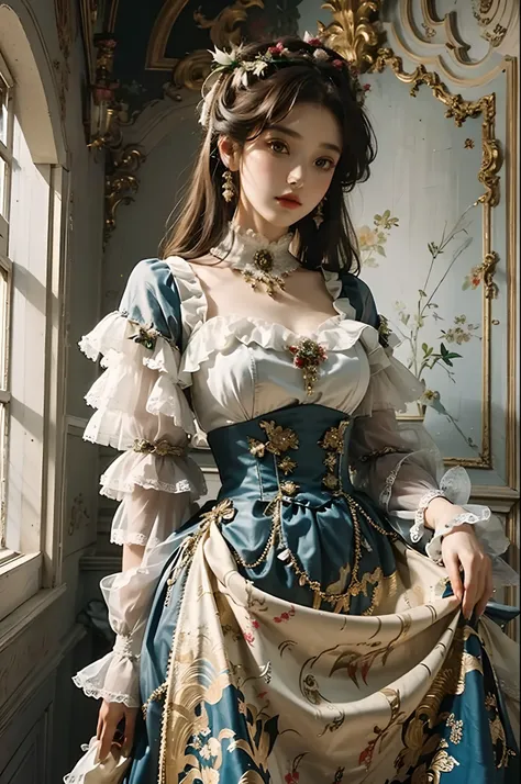 (masterpiece), (best quality), (perfect body), 1girl, stunning beauty, beautiful girl, victorian aesthetic outfit, long dress, a...