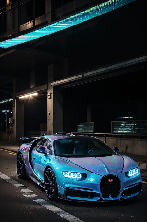 Neon Iridescent Swirls Bugatti Chiron, dynamic light tracing