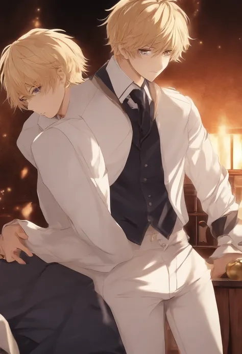 Anime handsome boy real rear appearance changing background（a blond）