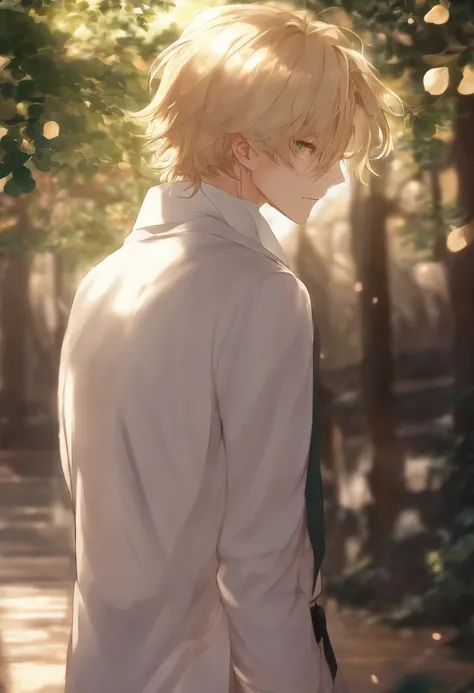 Anime handsome boy real blonde rear view changing background、Reduces hair volume