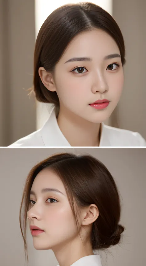 ((Top  Quality, 8K, ​masterpiece: 1.3)), 1woman, 20yo, Before and after rhinoplasty photos: 1.5,