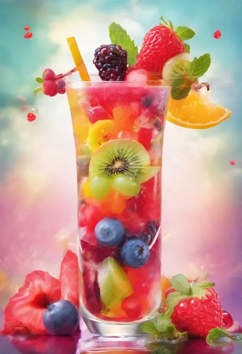 Fresh exotic drink with fresh berries and fruits