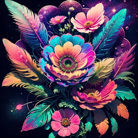 riff style 2 (top-quality, best quality, official art, plants and bird feathers, beautiful and aesthetic flowers:1.2), (cosmos:1...