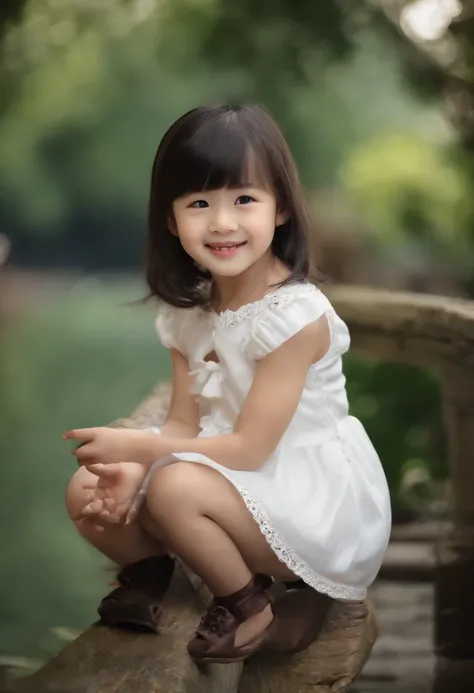 Best Quality, 超A high resolution, (Photorealsitic:1.4), Raw photo,Age: 3 years old:1.6, 1 Japan Girls, Cute system,(black eyes), Smooth skin, (long black hair,Bangs),Delicacy, (touch hair:1.4), white  clothes、Micro Mini Skirt、a smile、