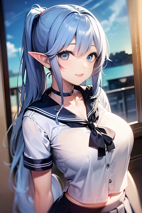 hi-school girl, ((Kyoto Animation Style)), super precision, ​masterpiece, very extremely beautiful, very detailed face and eyes, Princess Face, ((One adult woman)), ((Solo:1.5)), Big eyes, ((sky blue hair:2.0)), (Blue eyes:1.5), ((Very long hair)), ((Strai...