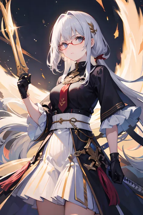 Holding a sword add glasses