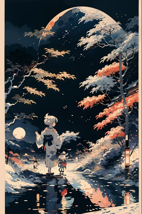 masutepiece,best quality,cute ukiyo-e,night,moon,