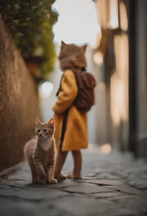 I have two little kittens, a cute little cat, cute kittens, Cutest, Incredibly cute, Adorable and cute, And cute and lovely. They are walking down the street with backpacks, Walking together, commute, Proudly walk down the street, And the cat is walking. T...