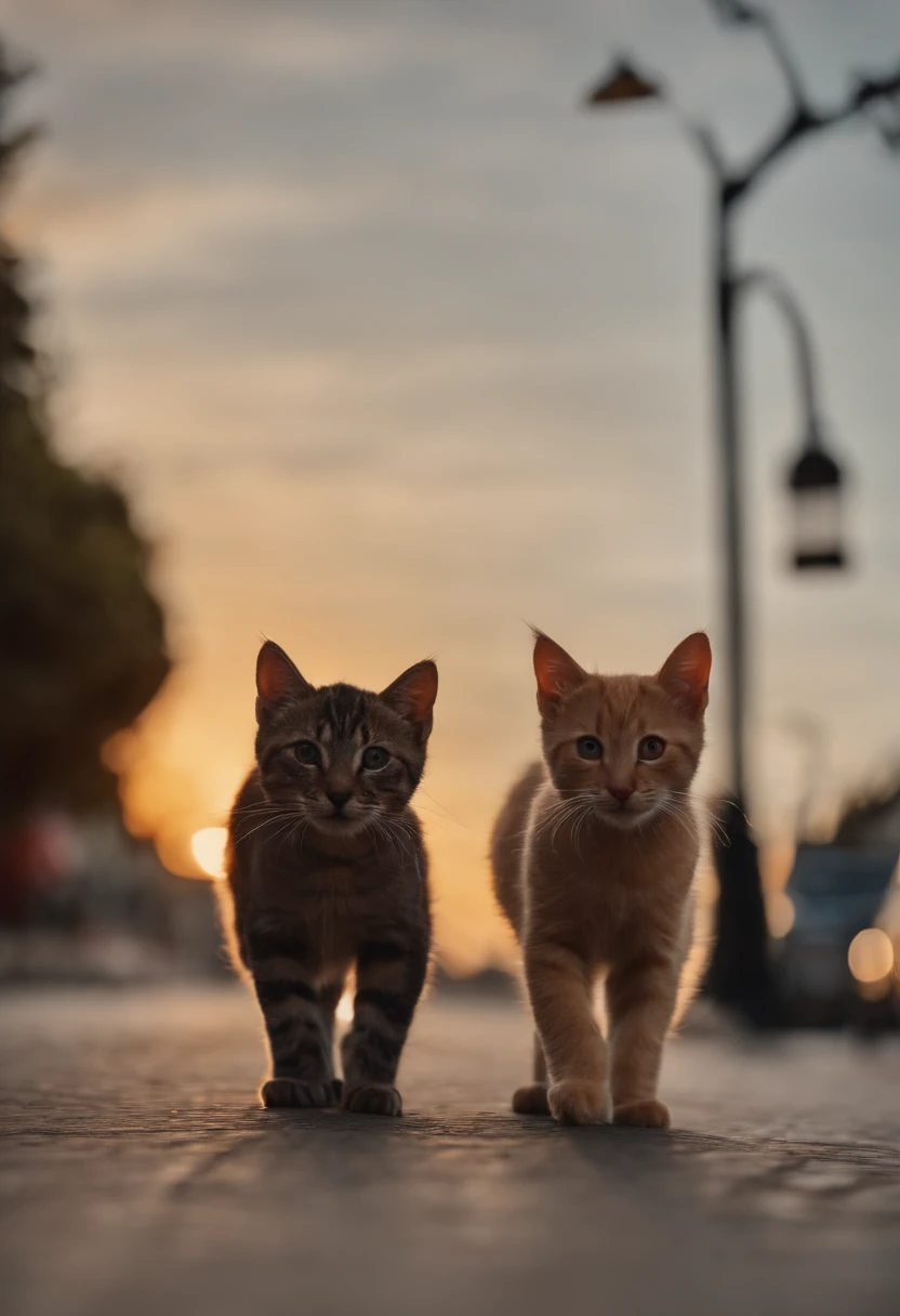 I have two little kittens, a cute little cat, cute kittens, Cutest, Incredibly cute, Adorable and cute, And cute and lovely. They are walking down the street with backpacks, Walking together, commute, Proudly walk down the street, And the cat is walking. T...