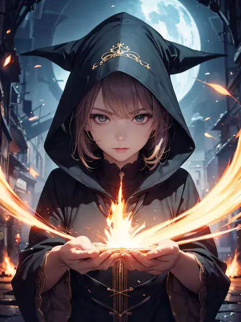 (((The picture quality is extremely high))),Best resolution CG illustration,A witch with a strong anime style, The nose is high and crooked,orthofacial，The upper part of the body,Wearing a hood，Mysterious and solemn。