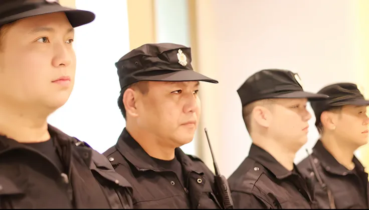 Several policemen lined up in uniform, puff, police officers, wearing black uniform, Wearing a police uniform, officer, bobby, policeman closeup, reddit post, Mechanized police infantry, Police, csp, police officers, Police uniform, xiaofan zhang, xiang du...