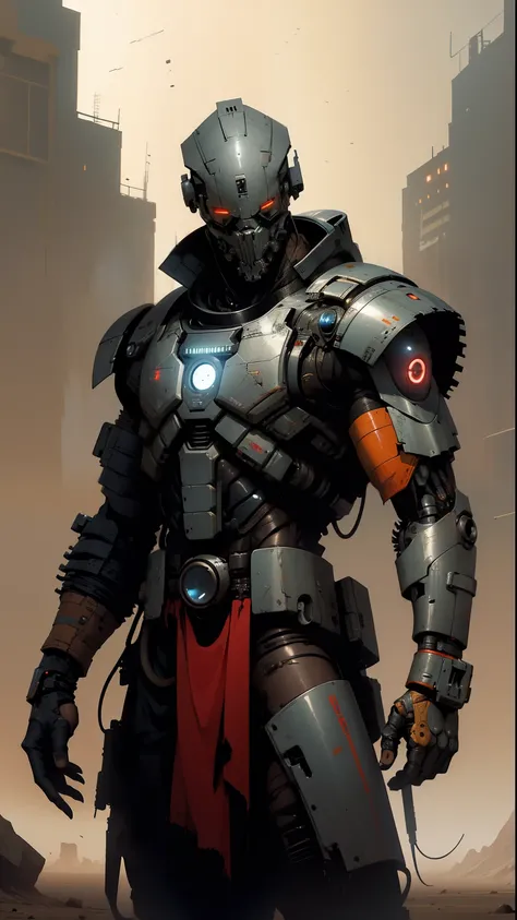 derpd, lethal cyborg bounty hunter wearing futuristic cowboy costume, danger,post apocalypse, SCI-FI, best quality, masterpiece,