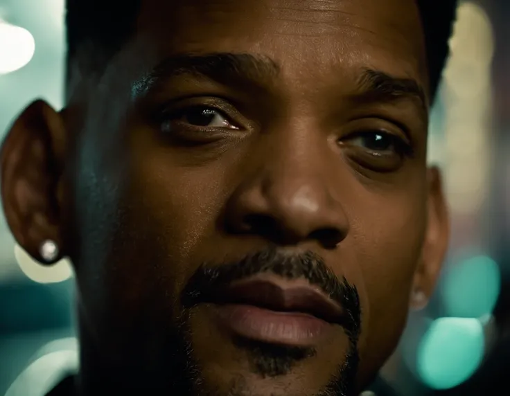 Fotografia do will smith no mundo do cyberpunk