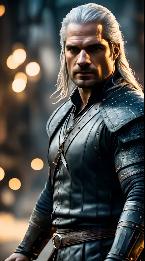 ,solo, face focus,Henry Cavill as Witcher,blue eyes, Witcher armor,full aggressive,angry,(best quality,4k,8k,highres,masterpiece:1.2),ultra-detailed,(realistic,photorealistic,photo-realistic:1.37),ray tracing cinematic shot,unreal engine 5,face focus,portr...