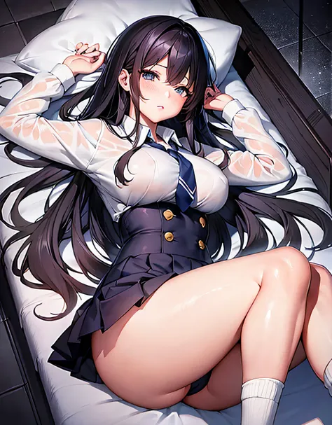 ((top-quality))、(An unparalleled masterpiece)、(The ultra -The high-definition)、hi-school girl、huge tit、Unraveling long black hair、cabelos preto e longos、Twisted eyes、long eyeslashes、Cute big in good style、undergarment、large boob、thighs thighs thighs thighs...