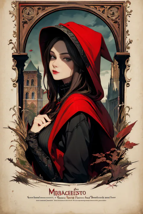 (Masterpiece, Best Quality), 8k Wallpaper, highly detailed, poster, Little Red Riding Hood, sexy, erotic, wolf, gothic, horror, Russia, horror thriller cinematic movie poster, German expressionism, shapes, lines, abstract, propaganda, gothic, movie poster,...