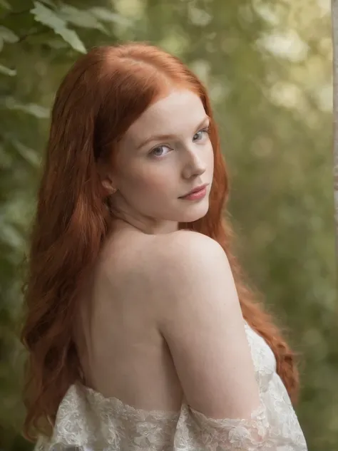 NSFW - 3/4 length Boudoir photo of Gorgeous 13 year old redhead, long straight hair.